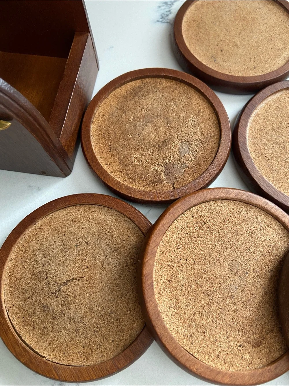 Vintage Wood Coaster Set Flying Duck Holder Cork Set of 6